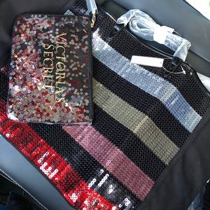 Victoria’s Secret tote sequins with Mini Bag NWT